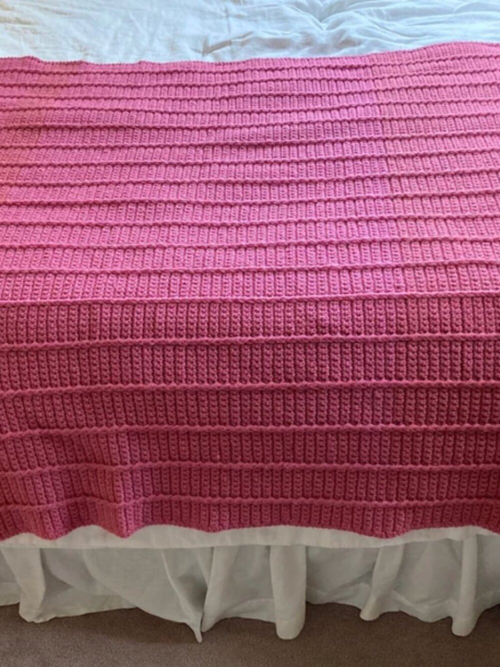vintage hand crochet pink blanket / throw
